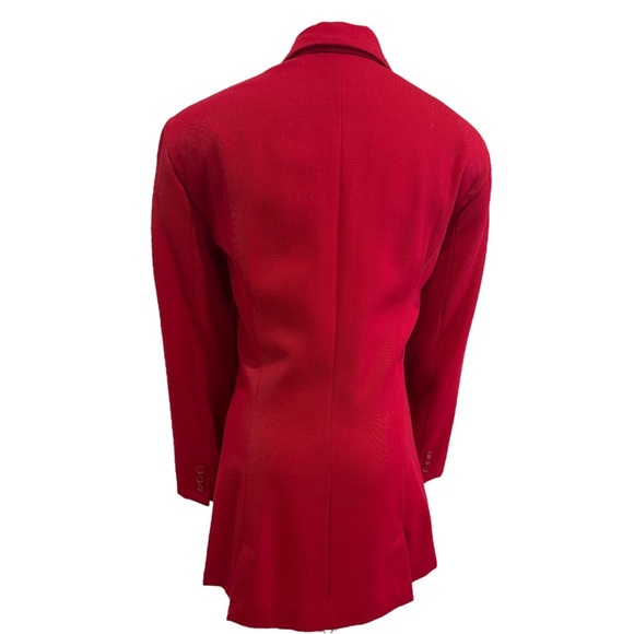 90s CLIFFORD & WILLS WOOL TWILL RED FITTED LONG BLAZER W EQUESTRIAN FLAIR SZ 12 - Picture 5 of 11